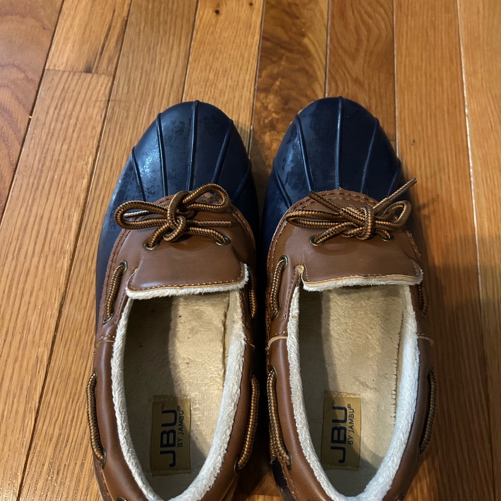JBU Brown and Blue Winter Rain Boots Waterproof Design